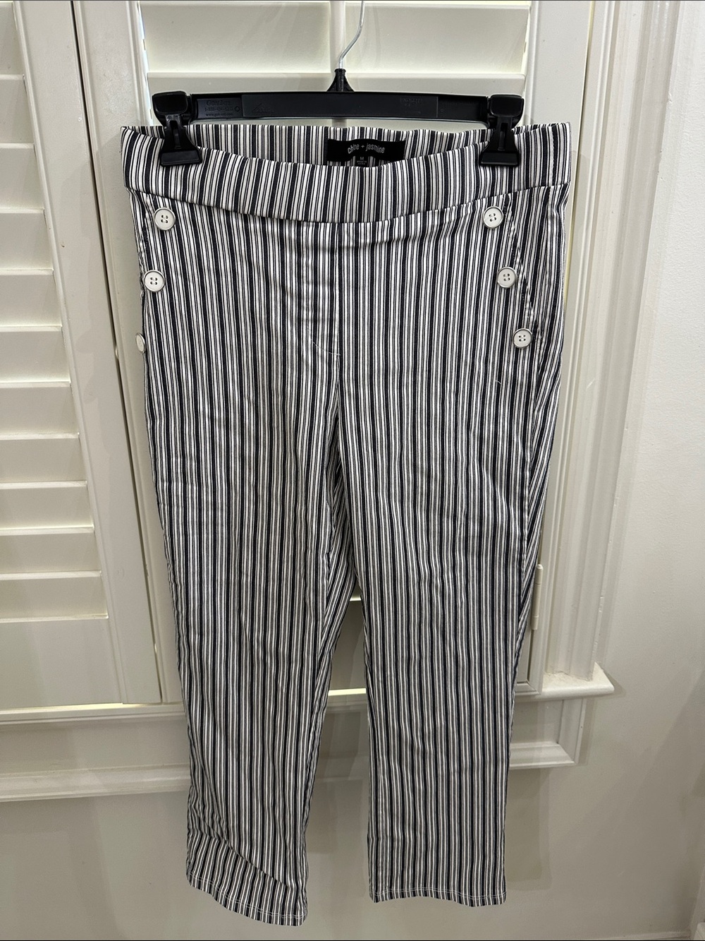Black & White Vertical-Stripe Straight-Leg Pants
